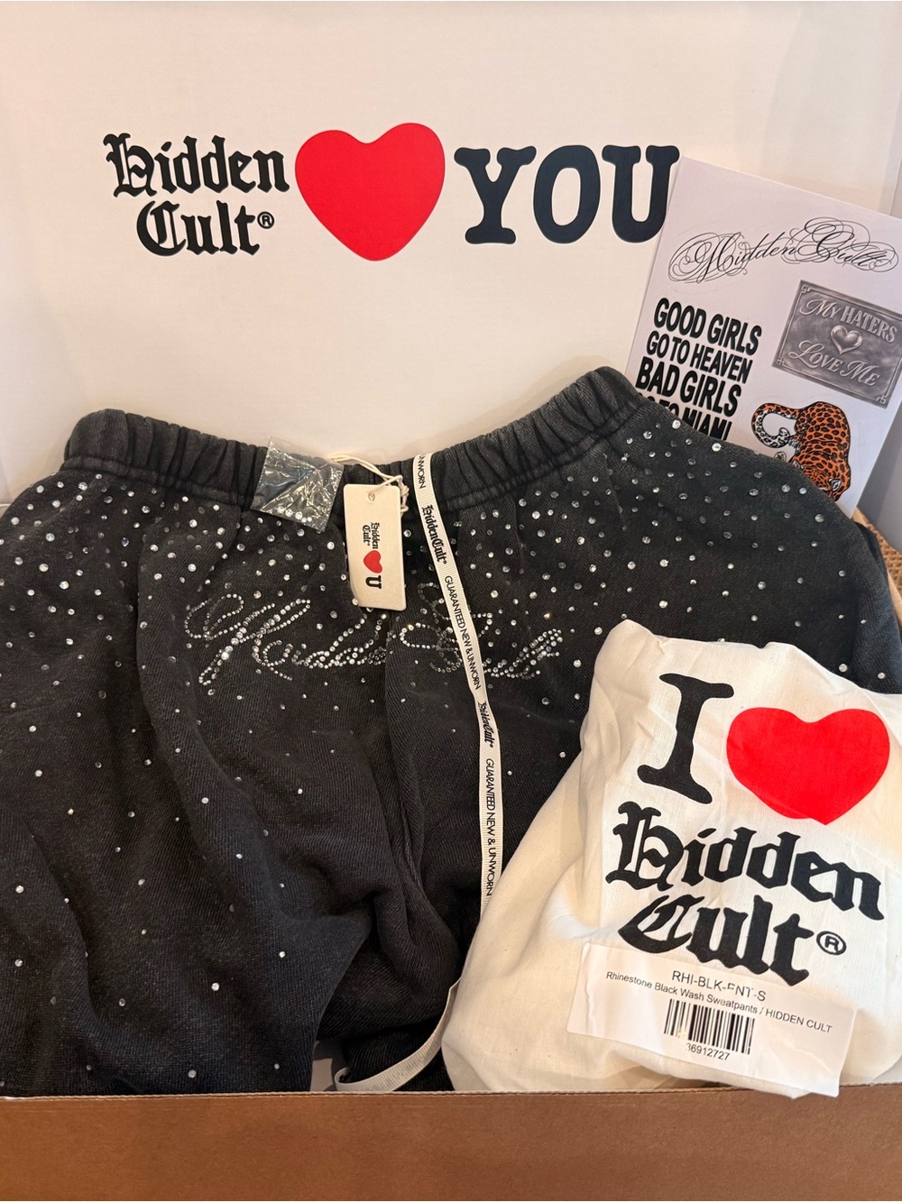 NWT Hidden Cult Black Wash Rhinestone Sweatpants